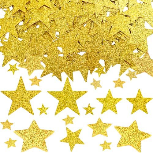 DazzJoy 200 Stück Glitzer Streudeko Sterne Konfetti Weihnachten 1-3cm,3 Größen Sterne Deko Gold,Weihnachtskonfetti Deko Sterne, Glitzersterne Streudeko Silvester,Pailletten Stern Tischdeko Streusterne von Dazzjoy