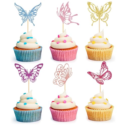 DazzJoy Schmetterling Cupcake Topper, 24 Stück Glitter Bunte Schmetterling Tortendeko Geburtstag, Cupcake Toppers Schmetterlinge Deko Torte für Hochzeit Deko, Kuchen Deko Mädchen, Valentinstag DazzJoy Schmetterling Cupcake Topper, 24 Stück Glitter Bunte Schmetterling Tortendeko Geburtstag, Cupcake Toppers Schmetterlinge Deko Torte für Hochzeit Deko, Kuchen Deko Mädchen, Valentinstag von Dazzjoy