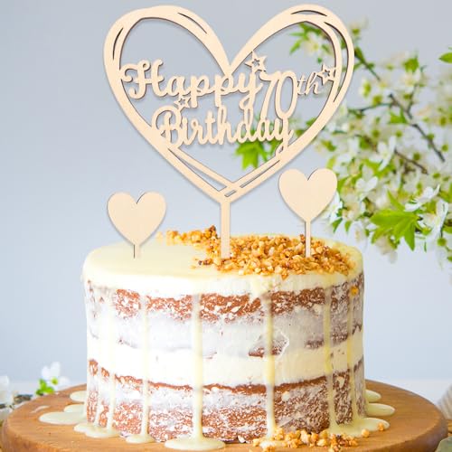 DazzJoy Holz Tortendeko 70 Geburtstag Mann,Torten Deko 70 Geburtstag Frau,Cake Topper 70. Geburtstag Deko,Happy 70th Birthday Tortendeko,Kuchendeko Geburtstag 70 Jahre,Kuchen Deko zum 70 Geburtstag von Dazzjoy