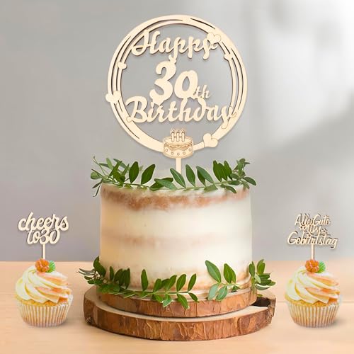 DazzJoy Holz Cake Topper 30 Geburtstag,3 Stück Tortendeko 30 Geburtstag Frau Mann,Happy 30th Birthday Tortendeko,Kuchendeko 30. Geburtstag,Torten Deko 30 Geburtstag,Alles Gute zum Geburtstag 30 Jahre von Dazzjoy