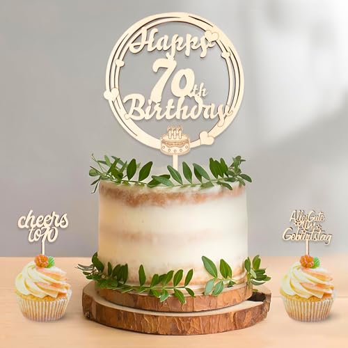 DazzJoy Holz Tortendeko 70 Geburtstag Mann,Torten Deko 70 Geburtstag Frau,Cake Topper 70. Geburtstag Deko,Happy 70th Birthday Tortendeko,Kuchendeko Geburtstag 70 Jahre,Kuchen Deko zum 70 Geburtstag von Dazzjoy