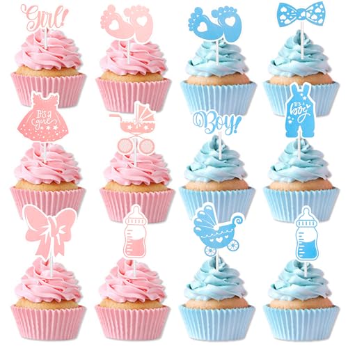 DazzJoy 36 Stück Boy or Girl Tortendeko Babyparty,Baby Gender Reveal Party Deko Torte,Cupcake Topper Baby Junge Mädchen,Babyparty Kuchen Deko,Gender Reveal Tortendeko Blau Rosa,Baby Shower Muffin Deko von Dazzjoy