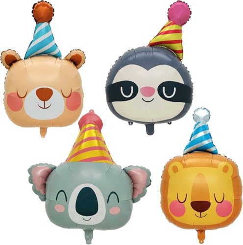 DazzJoy Luftballon Tiere Ballons Tierkopf,XXL Luftballons Tiere Geburtstag,4 Stück Folienballon Tiere Geburtstag,Helium Ballon Tiere für Dschungel Deko Geburtstag, Party Animals, Kindergeburtstag Deko von Dazzjoy