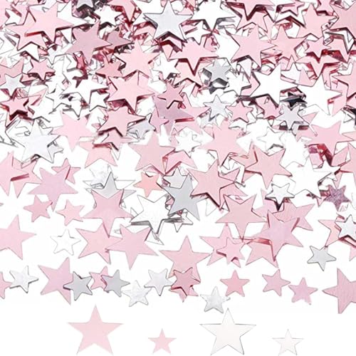 DazzJoy 4000 Stk Glitzer Streudeko Sterne Konfetti Weihnachten,2 Größen Sterne Deko Rosa Silber,Weihnachtskonfetti Deko Sterne, Glitzersterne Streudeko Silvester,Pailletten Stern Tischdeko Streusterne von Dazzjoy