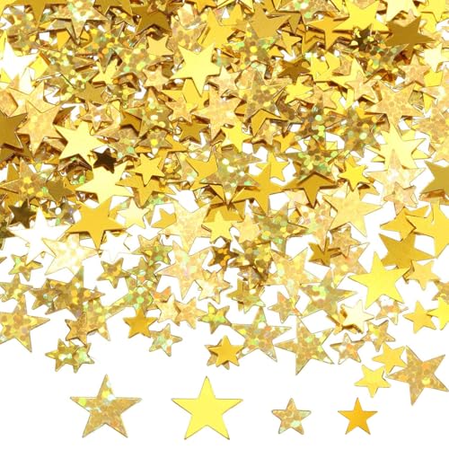 DazzJoy 4000 Stück Glitzer Streudeko Sterne Konfetti Weihnachten, 10mm & 6mm Sterne Deko Gold, Weihnachtskonfetti Deko Sterne, Glitzersterne Streudeko Silvester,Pailletten Stern Tischdeko Streusterne von Dazzjoy