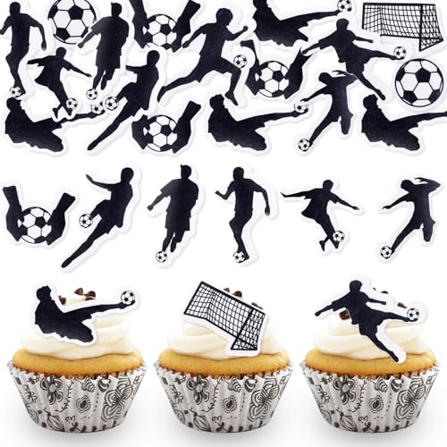 DazzJoy 48 Stk Fussball Tortendeko Essbar,Essbare Tortendeko Fussball,Kuchen Deko Fußball Junge,Esspapier Fussball Kuchen Deko,Fußball Deko Kuchen Essbar,Tortenaufleger Fussball Geburtstag von Dazzjoy