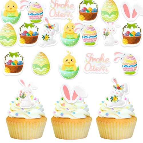 DazzJoy 48 Stück Ostern Tortendeko Essbar,Ostern Esspapier Tortendeko Hasen,Essbar Hasen Cupcake Topper,Ostereier Muffin Deko Essbar,Essbare Kuchendeko Ostern Deko,Ostern Cupcake Topper Essbar von Dazzjoy