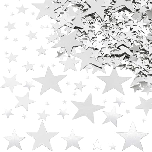 DazzJoy 6000 Stück Glitzer Streudeko Sterne Konfetti Weihnachten, 4 Größen Sterne Deko Silber, Weihnachtskonfetti Deko Sterne, Glitzersterne Streudeko Silvester, Pailletten Stern Tischdeko Streusterne von Dazzjoy