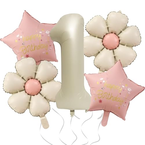 DazzJoy Geburtstagsdeko 1 Jahr Mädchen mit Gänseblümchen Folienballon, Luftballon Deko 1. Geburtstag Mädchen Junge, Baby 1 Jahr Geburtstag Mädchen, Erster Geburtstag Mädchen, Deko 1 Geburtstag Mädchen von Dazzjoy