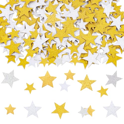 DazzJoy Glitzer Sterne Konfetti Gold Silber Groß,200 Stk Glitzersterne Streudeko Weihnachten,Pailletten Stern Tischdeko Silvester,2 Größen Sterne Deko,Streusterne Konfetti Geburtstag Hochzeit Karneval von Dazzjoy