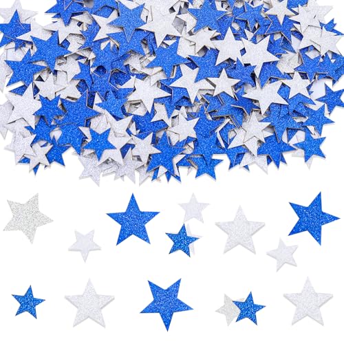 DazzJoy Glitzer Sterne Konfetti Silber Blau Groß,200 Stk Glitzersterne Streudeko Weihnachten,Pailletten Stern Tischdeko Silvester,2 Größen Sterne Deko,Streusterne Konfetti Geburtstag Hochzeit Karneval von Dazzjoy