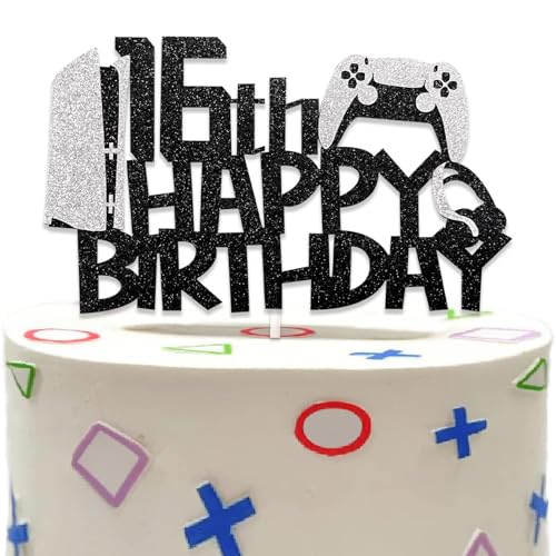 DazzJoy Glitter Gaming Tortendeko 16. Geburtstag Junge,Gamer Kuchendeko Geburtstag 16 Jahre Junge,Torten Deko 16 Geburtstag Junge,Sweet 16 Tortendeko Gamer,Cake Topper Geburtstag 16 für Gamer von Dazzjoy