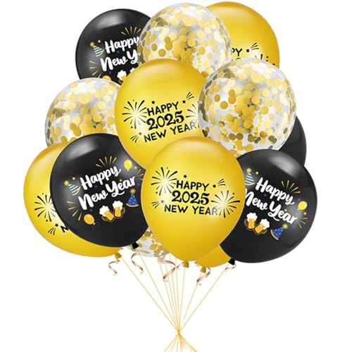 DazzJoy Silvester Deko 2025 Luftballon Schwarz Gold, 15 Stück Happy New Year 2025 Ballon, Silvester Deko 2025 Party Set Luftballons Schwarz Gold, Neues Jahr Helium Ballons für New Year Decoration von Dazzjoy