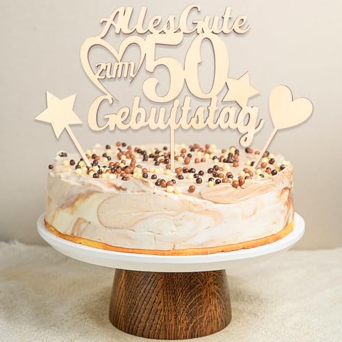 DazzJoy 3 Stk Holz Tortendeko 50 Geburtstag Frau Mann,Cake Topper 50 Geburtstag Deko,3 Stück 50 Geburtstag Frau Deko Torte,Alles Gute zum 50 Geburtstag,Holz Kuchen Deko 50. Geburtstag Mann von Dazzjoy