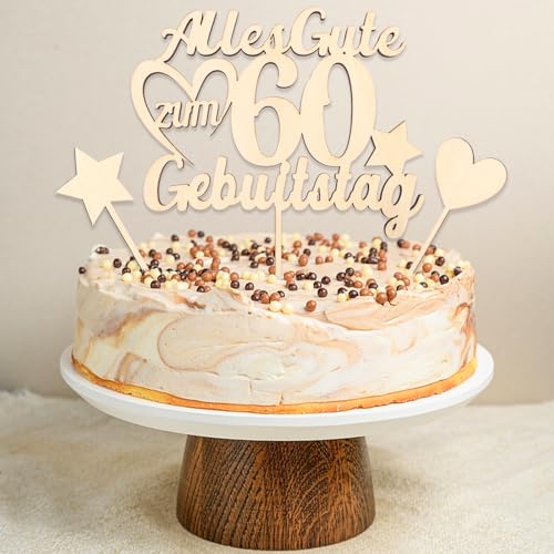 DazzJoy 3 Stk Holz Tortendeko 60 Geburtstag Frau Mann,3 Stück Holz Torten Deko 60 Geburtstag Mann,Alles Gute zum 60 Geburtstag Deko Torte,60 Geburtstag Frau Deko,Kuchen Deko zum 60 Geburtstag von Dazzjoy