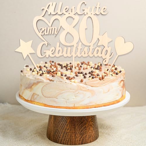 DazzJoy 3 Stk Holz Cake Topper 80 Geburtstag Deko,Tortendeko 80 Geburtstag Mann,Torten Deko 80 Geburtstag Frau,Kuchendeko 80. Geburtstag,Alles Gute zum 80 Geburtstag,Cake Topper 80. Geburtstag Frau von Dazzjoy