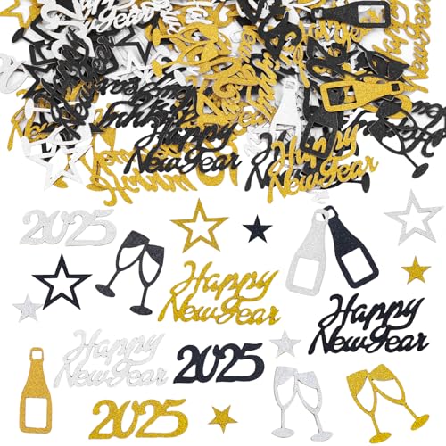 DazzJoy Konfetti Streudeko Silvester Deko 2025 Groß 1-4,5cm,Stern Silvester Streudeko,Glitzer Silvester Tischdeko Konfetti Silvester,Happy New Year Deko Confetti,Streudeko Neujahr Deko Silvester Party von Dazzjoy