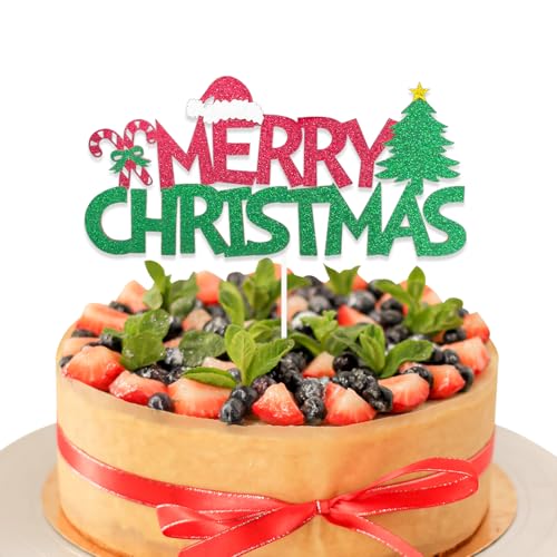 Dazzjoy Tortendeko Weihnachten,Merry Christmas Kuchen Topper,Weihnachten Cake Topper,Kuchendeko Weihnachten Deko,Weihnachtsfeier Deko Torte,Frohe Weihnachten Torten Deko,Weihnachten Kuchen Deko von Dazzjoy