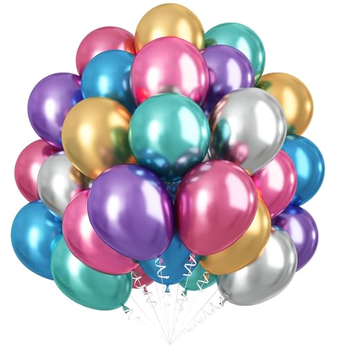 DazzJoy Metallic Luftballons Bunt, 12 Stück Bunte Luftballons Geburtstag Helium Ballon Mehrfarbige, Bunt Metallic Latex Ballons für Geburtstag Hochzeit Babyparty Weihnachten Silvester Party Dekoration von Dazzjoy