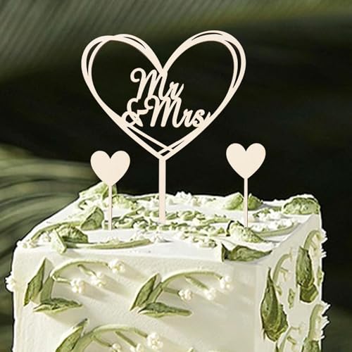 DazzJoy Mr & Mrs Deko Hochzeit Torte,Holz Cake Topper Hochzeit,3 Stück Tortendeko Hochzeit,Hochzeitstorte Deko,Cake Topper Mr und Mrs Tortenstecker,Tortenstecker Hochzeit,Mr und Mrs Deko Verlobung von Dazzjoy