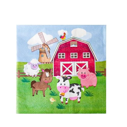 DazzJoy 20 Stück Servietten Bauernhof Geburtstag Deko, Tiere Servietten Geburtstag Kinder 33x33cm, Serviette Bauernhof Kindergeburtstag, Safari Dschungel Papierservietten für Babyparty, Karneval Party von Dazzjoy