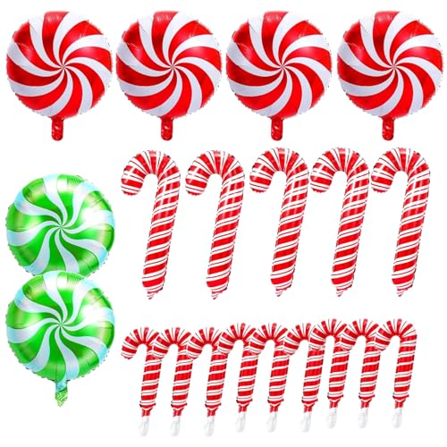 DazzJoy 26 Stück Weihnachtsdeko Süßigkeiten Luftballons Set, XXL Weihnachten Deko Zuckerstangen Luftballon, Rot und Grün Weihnachts Candy Helium Ballons für Christmas Deko Outdoor, Weihnachtsbaum Deko von Dazzjoy