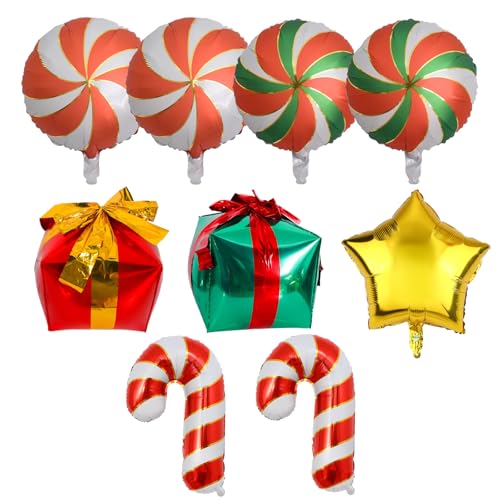 DazzJoy Weihnachtsdeko Süßigkeiten Geschenkbox Luftballons Set, XXL Weihnachten Deko Zuckerstangen Luftballon, Rot und Grün Weihnachts Candy Cane Helium Ballons für Christmas Deko, Weihnachtsbaum Deko von Dazzjoy