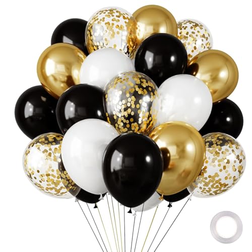 Luftballons Schwarz Gold Weiß,10 Stk 12 Zoll Metallic Gold Schwarze Luftballons Geburtstag,Gold Konfetti Luftballons,Schwarze Ballons für Geburtstag, Hochzeit, Ruhestand, Neujahr, Karneval Party Deko von Dazzjoy