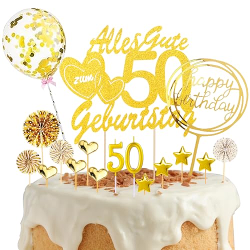 DazzJoy Tortendeko 50 Geburtstag Frau Mann,19 Stück Happy 50th Birthday Cake Topper 50 Geburtstag Deko,Kuchendeko 50 Geburtstag mit Geburtstagskerzen 50,Kuchen Topper 50 Geburtstag Männer Frauen von Dazzjoy