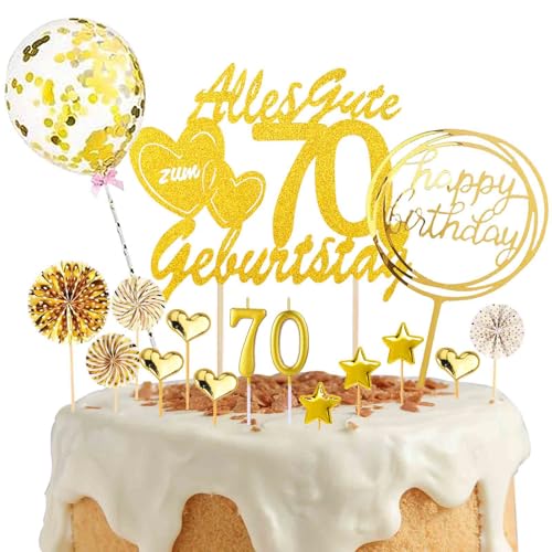 DazzJoy Tortendeko 70 Geburtstag Frau Mann,19 Stück Cake Topper 70 Geburtstag,Glitzer Kuchendeko 70. Geburtstag Deko mit Geburtstagskerzen 70,Gold Happy 70th Birthday Torten Deko 70 Geburtstag Frau von Dazzjoy