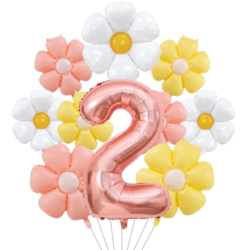 Geburtstagsdeko 2 Jahr Mädchen mit Gänseblümchen Folienballon, Deko 2. Geburtstag Mädchen Junge, Rosegold Luftballon 2. Geburtstag Deko Set mit Zahl 2 Ballon, Erster Geburtstag Mädchen Deko Geschenk von Dazzjoy