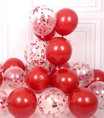 DazzJoy Metallic Luftballons Rot, 10 Stück Konfetti Rote Luftballons Geburtstag, Latex Rote Helium Ballons, Konfetti Luftballon Rot für Valentinstag, Hochzeit, Brautparty, Geburtstag Party Dekoration von Dazzjoy