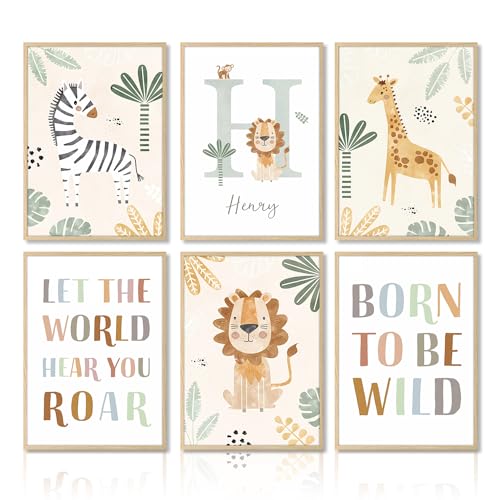 Dazzlewall Boho Safari Afrika Tiere Leinwand Bilder Löwe Drucke, Inspirierende Zitate Kunstdrucke Wandposter für Kinderzimmer Dekor 20x25 cm Ohne Rahmen 6er Set von Dazzlewall