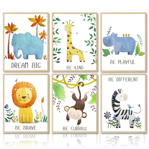 Dazzlewall Cartoon Safari Tiere Kunstdrucke Poster Inspirierende Zitate Wandbilder für Kinderzimmer Kinderzimmer Dekor 20X25 cm Ohne Rahmen 6er Set von Dazzlewall