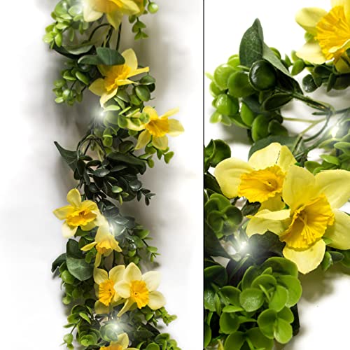 DbKW LED Blumengirlande 6 Stunden Timer, 180 cm, 20 LEDs, Batteriebetrieb. Leuchtende Dekoration mit Kunstblumen. Blüten Lichterkette von DbKW