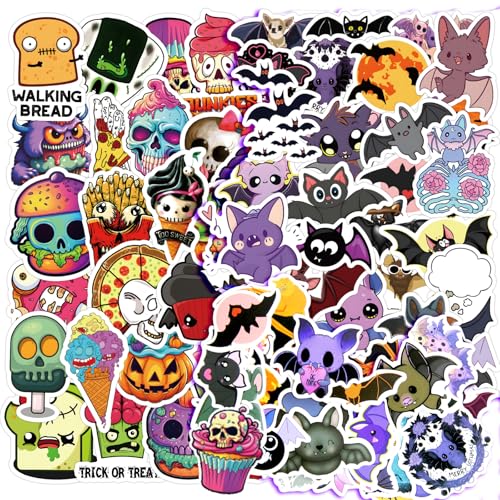 DBALL 120 Stück Halloween Aufkleber Set Essens Monster Sticker Cartoon Fledermaus Aufkleber Wasserdicht Sticker für Laptop Reisekoffer Handy Fahrrad Gitarre Pad DIY von Dball