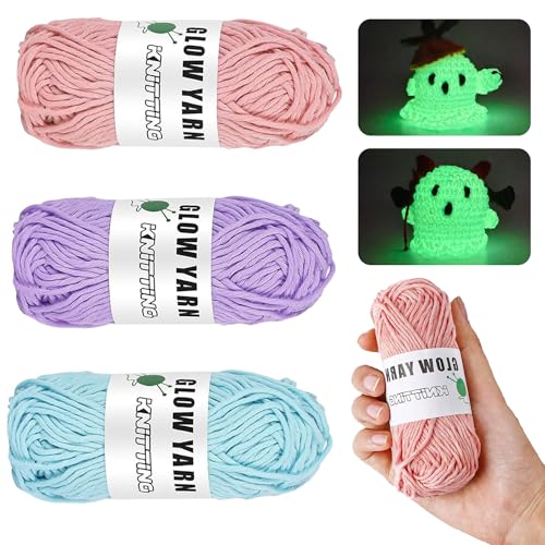 3 PCS Häkelgarn Wolle zum Häkeln Chunky Wolle Leuchtende Wolle Leuchtwolle Leuchtwolle zum Häkeln für Stricken von Schals Stricken von Taschen Puppen DIY Handarbeiten von Dbuwqips