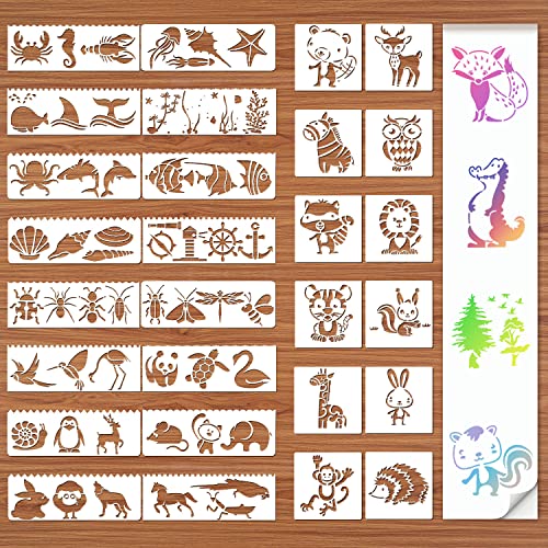 32 Stück Schablonen Schablone Malschablonen Stencil Schablonen Schablonen Kinder Tiere Schablonen Meer Malerei Schablonen für Scrapbook Zubehör Fotoalbum DIY Geschenke von Dbuwqips