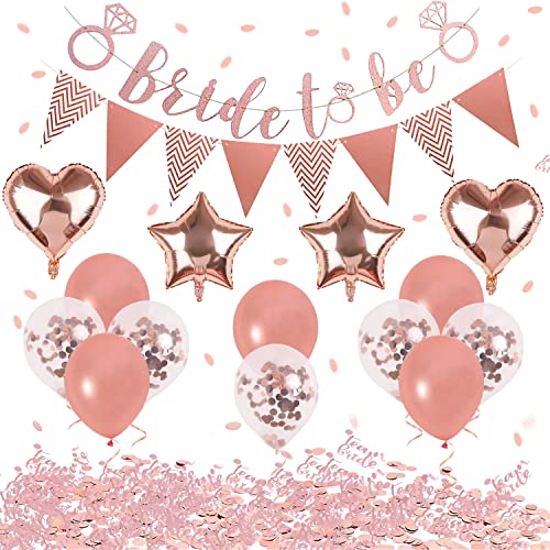 18 Stück Bride to be Deko JGA Deko JGA Deko Frauen Junggesellenabschied Frauen Deko Luftballons Konfetti Banner für Junggesellenabschied Frauen Bachelorette Party Bridal Shower Rosegold von Dbuwqips