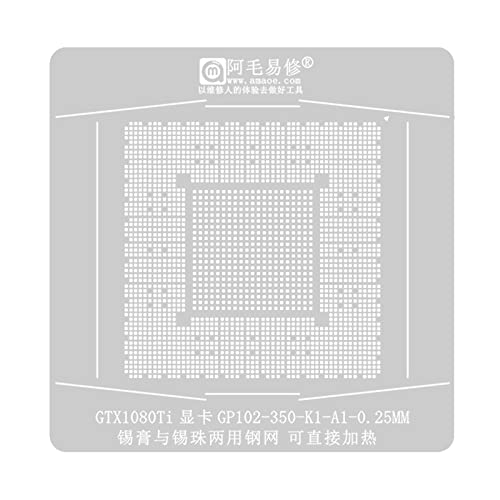 Direct Heating BGA Reballing Schablonen-Set für GTX1080Ti GP102-350-K1-A1 GPU-Schablone, 130 x 130 mm von Dcaknri