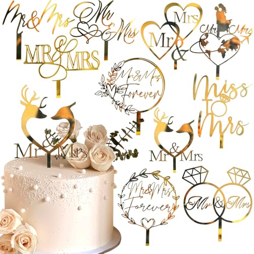 10 Stück Mr Und Mrs Tortenstecker Wedding Cake Topper Mr & Mrs Deko Hochzeit Torte Tortendeko Hochzeit Hochzeitstorte Deko Torten Topper Hochzeit Hochzeitstorten Kuchen Topper für Jubiläum Verlobung von Ddayup