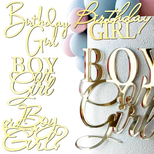 4 Stück Boy or Girl Tortendeko Geburtstag Gender Reveal Tortendeko Baby Gender Reveal Party Deko Baby Party Dekoration Boy or Girl Deko Geschlecht Offenbaren Kuchendeko Cake Topper Happy Birthday von Ddayup