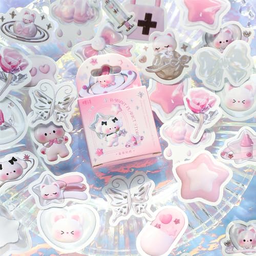 46 Kawaii Sticker Cute Stickers Aesthetic Hasenaufkleber Herz Sticker Sterne Schmetterling Aufkleber Rosenaufkleber Stickerbögen Scrapbook Stickers Scrapbooking Aufkleber Journaling Sticker für Kinder von Ddayup