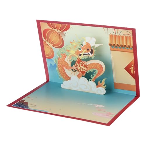 Ddujbtp Handgefertigte 3D-Popup-Drachen-Karte 2024 Chinesisches Neujahrskarten Cartoon-Drachen-Postkarten, handgefertigte Geschenkkarte für Familie und Freunde von Ddujbtp