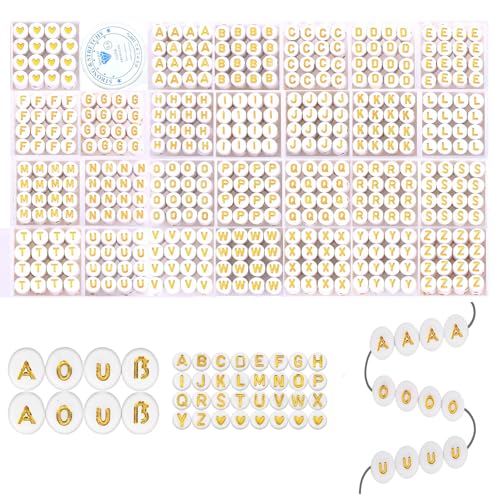 DeJivsin 1400 Stück Buchstabenperlen, Alphabet Perlen Gold 7mm, Perlen für Armbänder, Buchstabenperlen für Armbänder, Buchstabenperlen, Rund Buchstaben perlen für Schmuckherstellung DIY Armbänder von DeJivsin