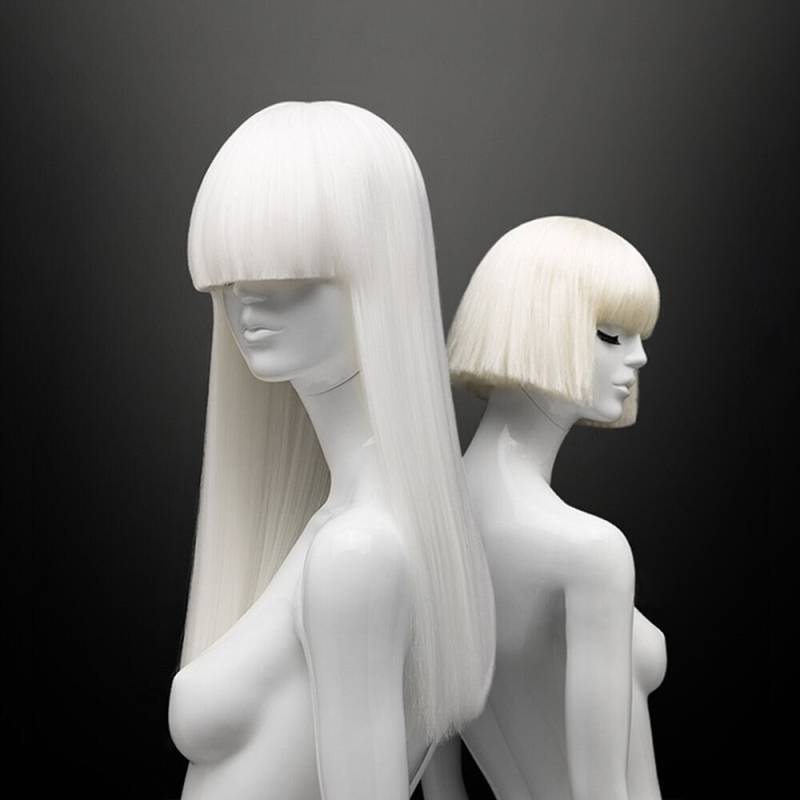 Neue Mode Frau Weiße Flache Perücken, Mannequins Haar, Lange Gerade Haare Für Fenster Manikin Kopf Dekorieren, Kleid Form Store Display Prop von DeLiangDressForms