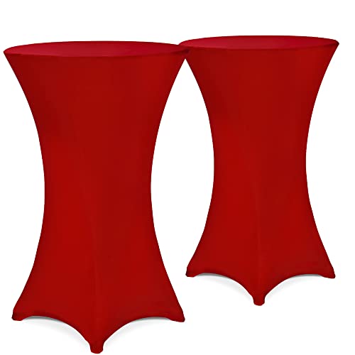 DETEX® Stehtisch Hussen Ø 70-75cm Rot 2er Set Rund 30°C Waschbar Verstärkte Standfüße Knitter- & Bügelfrei Stretch Stehtischhusse Weihnachten Deko von DETEX