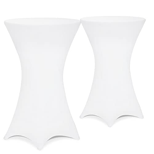 DETEX® Stehtisch Hussen Ø 70-75cm Weiß 2er Set Rund 30°C Waschbar Verstärkte Standfüße Knitter- & Bügelfrei Stretch Stehtischhusse Party Hochzeit Deko von DETEX