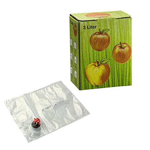 DeTec Bag in Box Saftkarton mit Saftbeutel für Saftabfüllung Faltkarton Most Apfelsaft Saftschlauch Set 3 5 10 Liter Füllmenge Sparset (30 STK, 3 Liter) von DeTec