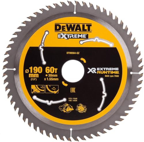 DeWALT Kreissägeblatt für Holz | Extreme Laufzeit | Ø 190mm Asgat 30mm 60T - DT99564-QZ von DeWALT